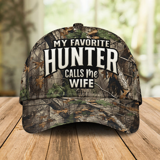 Premium Camo Hat - My Favorite Hunter Calls Me Wife